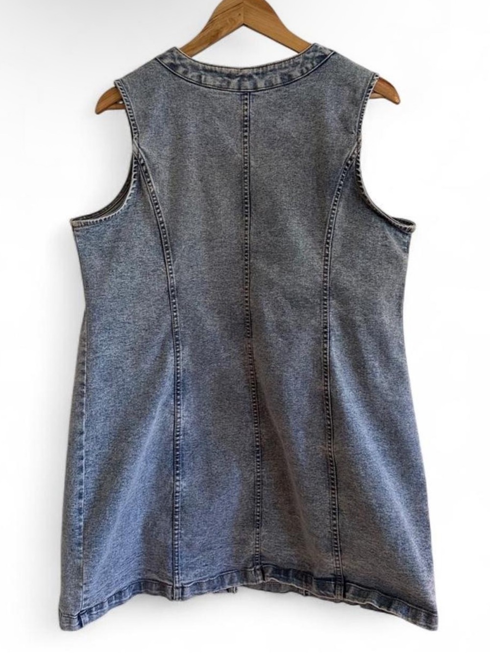Frye XL Light Wash Stretch Denim Button Front Mini Dress Preppy 90s Minimalist - Picture 3 of 8